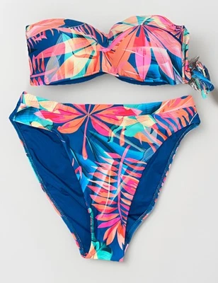 Sistema de Natación Bikini Estampado Tropical, Parte Inferior Talla Grande, Parte Superior Talla M, Correa Desmontable Foto 1 de 4