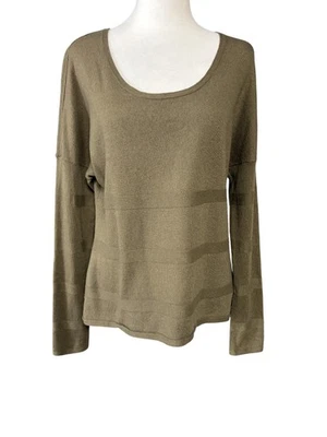 Suéter de lana merino Horny Toad para mujer mediano verde oliva rayas cuello redondo Foto 1 de 4