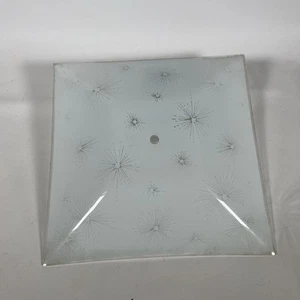 Vintage MCM Atomic Starburst White Ceiling Mount Light Glass Shade 13.5” Square - Picture 1 of 7
