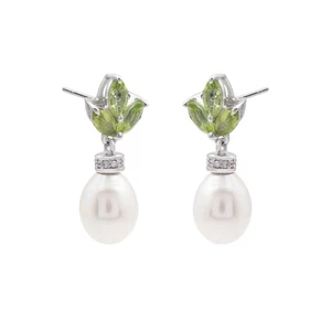 Orecchini pendenti perle peridoto pietre preziose naturali argento sterling... - Foto 1 di 3