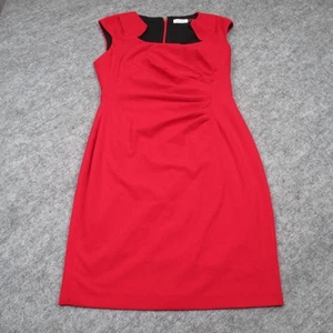 Calvin Klein Dress Womens Size 10 Red Black Sheath Cap Sleeve Ruched Stretch - Picture 1 of 18