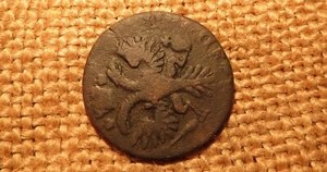 Old coin DENGA 1730 / ДЕНГА 1730 Anna Ioanovna overstrike from 1 kopek Peter #1 - Picture 1 of 3