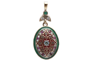 Motif Style Turkish Handmade All Authentic Jewelry Oval Shape Emerald Pendant - Picture 1 of 8