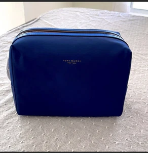 New Tory Burch Perry Nylon Blue SM Cosmetic Makeup Case Travel Pouch Organizer - Picture 1 of 7