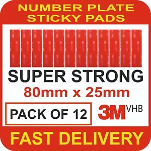 12 x 3M NUMBER PLATE DOUBLE SIDED STICKY Pads Strips TAPE STRONG VERY HIGH Bond - Picture 1 of 2