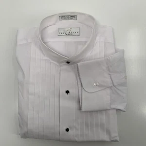 Neil Allyn White Tuxedo Shirt Banded Collar 1/2 Pleats Size XL 32/33 - Picture 1 of 7