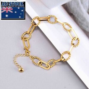 7mm Woman Stainless Steel 18K Gold Plated Rolo Link Chain Bracelet Bangle 22cm