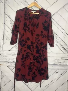 41 Hawthorne Snap Front Floral dress Large Burgundy & Blue Floral print w belt - Picture 1 of 11