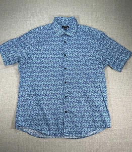 Alfani Shirt Adult Large Blue Button Up Short Sleeve Floral Pront Classic Mens - Picture 1 of 7