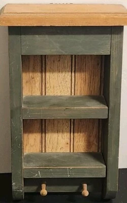 Vtg Farmhouse Country Wood Wall Shelf Display  Curio Cottage Pegs Beadboard 13½" - Image 1 of 4