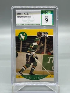 1990-91 SET PROFESSIONALE #142 Mike Modano CSG 9 Rookie GRADUATO Nuova STELLE CARTA HOCKEY Lastra - Foto 1 di 3