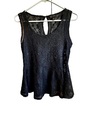 JESSICA SIMPSON NEGRO ENCAJE COMPLETO SIN MANGAS PEPLUM TOP OJO DE CERRADURA TRASERO TALLA PEQUEÑA Foto 1 de 4