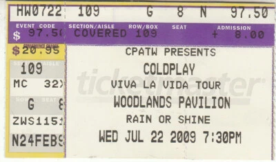 2009 COLDPLAY Viva La Vida Concert Ticket Stub - Woodlands Pavilion Texas  - Image 1 of 2