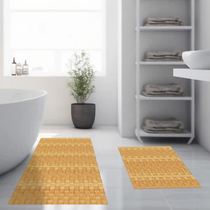 2 Pcs Bathroom Bamboo Bath Mat Set Long Large Bathtub Non Slip Bamboo Shower ... - Picture 1 of 1