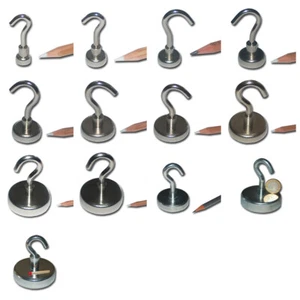 MOCNE NEODYMOWE HACZYKI MAGNESY D10-75mm PRZYCZEPNOŚĆ DO 155KG OCZKA GARNKOWE HACZYKI MAGNETYCZNE - Zdjęcie 1 z 15