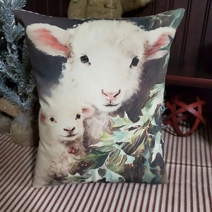 VICTORIAN PRIMITIVE VINTAGE STYLE CHRISTMAS WOOL YARN WEAVER LAMB SHEEP PILLOW - Picture 1 of 9