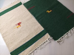 Vintage Navajo Style Green Beige Woven Rug Carpet Set Of 2 - Picture 1 of 12