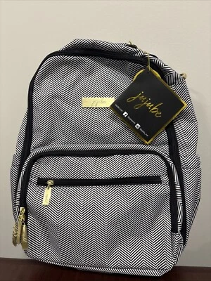 Jujube Zealous Diaper Bag Backpack Fashionable Travel Bag 9 Pockets Black White - Image 1 of 4