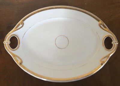 Alianza de boda antigua bandeja ovalada de porcelana del siglo XIX blanca y dorada Foto 1 de 4