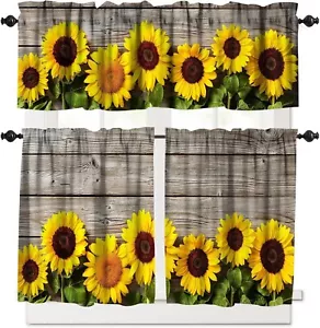 Sunflower Kitchen Curtain Tiers and Valance Curtain Sets Sunflower Yellow Flo... - Picture 1 of 4