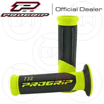 COPPIA MANOPOLE CHIUSE PROGRIP 732 GIALLO FLUO GEL D.22-25 SCOOTER STRADA PISTA - Imagen 1 de 3