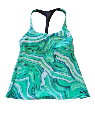 Camiseta de natación Nike Racer Tankini espalda deportiva talla M azul verde acuarela estilo estampado Foto 1 de 4