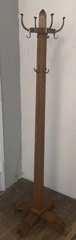 Art’s and Crafts Period Hardwood Coat Rack Hat Stand Brass Mounted Cover