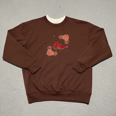 VINTAGE M&C Sportswear Sweatshirt Womens Medium Brown Red Birds Grandma 90s Cute - Image 1 of 4