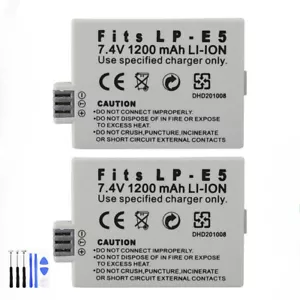 2x 1200mah Battery for Canon LP-E5 EOS Rebel T1i XS XSi 450D 500D 1000D - Picture 1 of 4