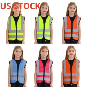 Kids Boys Girls Waistcoat Unisex Top Volunteer High Reflective Safety Vest - Picture 1 of 83