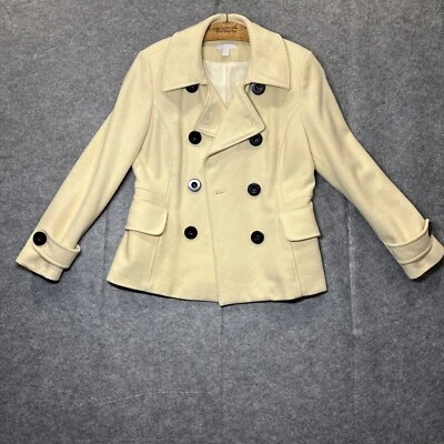 Abrigo Charter Club Marfil Lana Guisante Talla 10 Abotonado Forrado Doble Pecho Invierno Foto 1 de 4