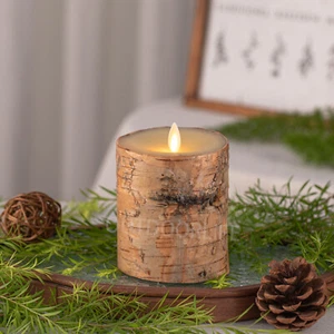 Luminara Flameless LED Real Birch Bark Candles with Timer & Remote Moving Flame - Picture 1 of 5
