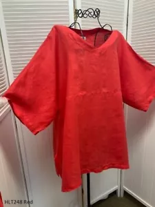HLT248 Red Medium NWT Match Point Linen Shirt Tunic Kimono Flax NEW - Picture 1 of 6