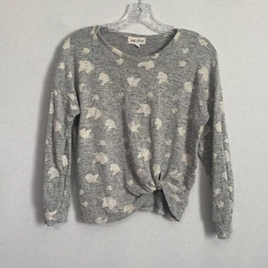 Nine 1 Eight | Girls Size Large | Gray/White Unicorn Front Tie Sweater Top - Picture 1 of 9