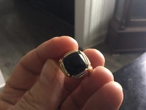 AUTHENTIC ANTIQUE 10kt GOLD /ONYX MENS RING Sz 10.5 Nicely Engraved  - Picture 1 of 14