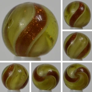 Handmade Yellow Ribbon Lutz Marble, 21/32 in, Near Mint, Bubbles, Germany, S1322 - Picture 1 of 8