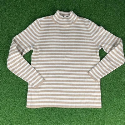 Suéter Acanalado Cuello Alto Rayas Blanco Tostado Lauren De Colección Lauren Ralph Lauren Talla 1X Foto 1 de 4