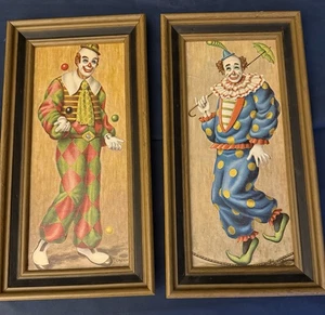Raro set di 2 stampe pagliacci vintage anni 60 MCM C. KOEHN incorniciate - Foto 1 di 14