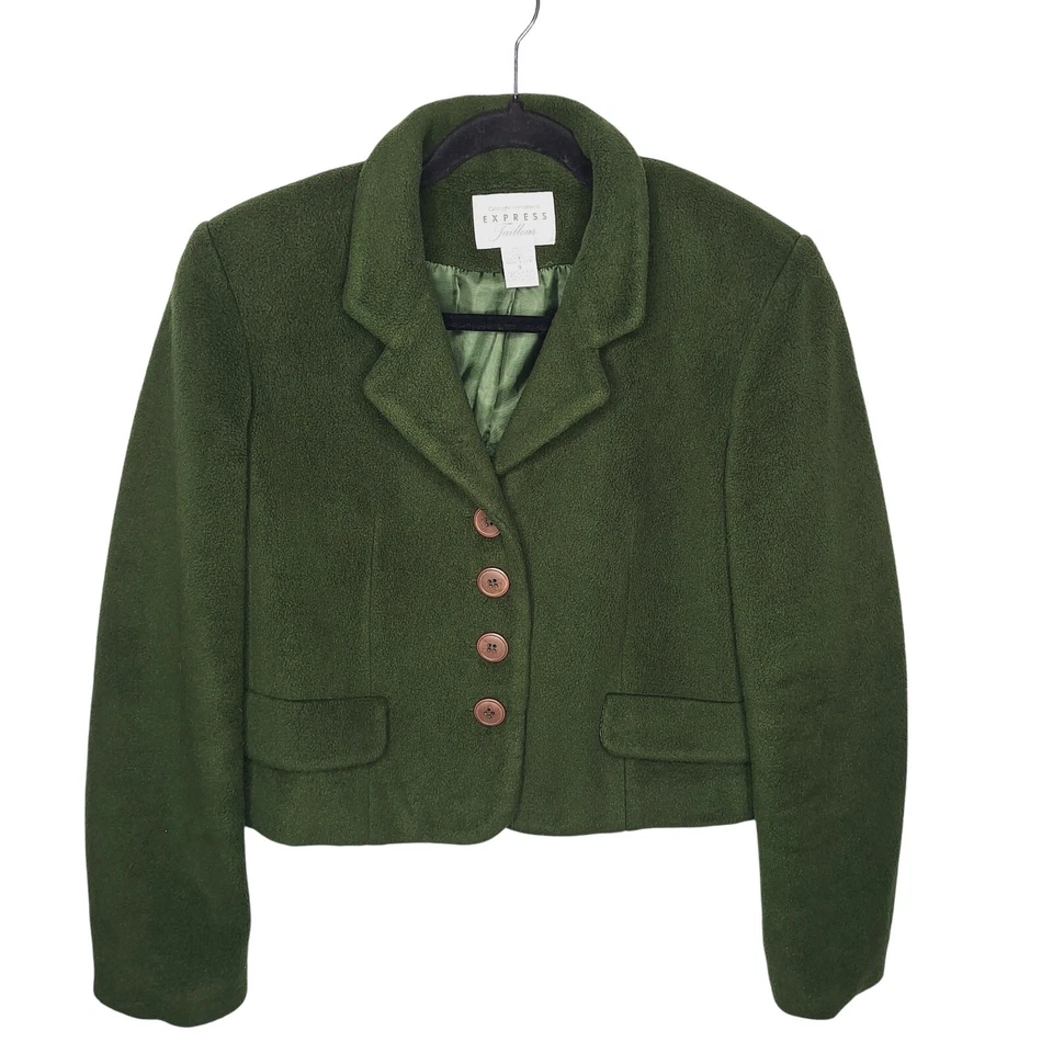 Chaqueta Blazer Recortada Compagnie Express Tailleur Años 90 De Colección S Botella Verde Vellón Foto 1 de 4
