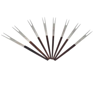 Juego de 8 horquillas modernas danesas Japón acero inoxidable madera teca MCM  Foto 1 de 4