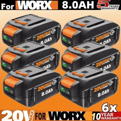 1~6 piezas para batería de litio extensible WORX 20V 8.0AH MAX 20 voltios WA3520 WA3525 WA3575 Foto 1 de 4
