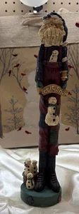VTG Rustic Pencil Santa 12.5" Figurine Christmas Decor Let it Snow Santa - Picture 1 of 6