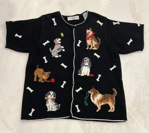 Maglione Marisa Christina manica corta con bottoni cane ossa nero donna grande - Foto 1 di 9