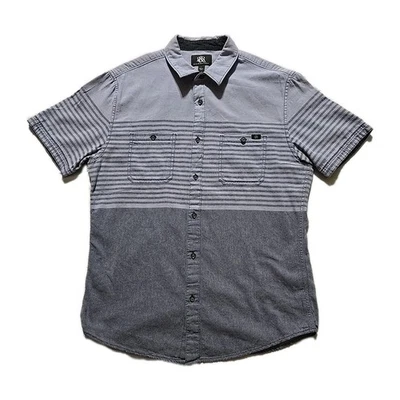 Mens Rock & Republic Gray Stripe Shirt  Medium Button Down Short Sleeve  - Image 1 of 4