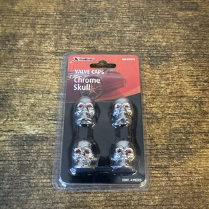 4 Chrome Skull Head Valve Stem Caps Motorcycle Car Truck Tires XRACING BRAND NEW - Picture 1 of 2