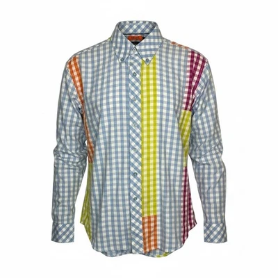 Marc Ecko Patchwork Gingham Colorblock Button Down Oxford Shirt Men Size Medium - Image 1 of 4
