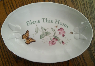 Lenox Butterfly Meadow Bless This Home Oval Serving Dish Tray 11x7.5" NEW     N5 - Image 1 of 2