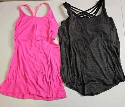 Lululemon размер 6 лот из 2 майки 2-в-1 стиль W встроенный бюстгальтер ярко розовый и серый - Изображение 1 из 4