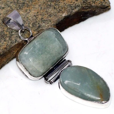 Colgante largo étnico aguamarina enchapado en plata 925 talla 2,2" GW Foto 1 de 3
