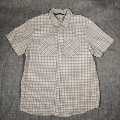 Arc'teryx Shirt Mens Large Beige Plaid Short Sleeve Hiking Button Pocket cotton - Image 1 of 4